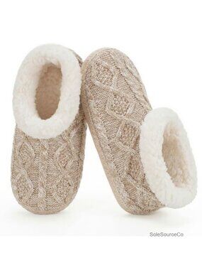Womens Cable Knit Slipper Socks Non Slip Soft Sole Fleece Lined